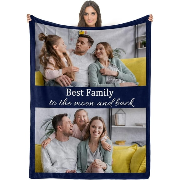 Custom Blanket with Photos/Text, Personalized Customized Picture Throw Blanket for Family Friend Christmas Halloween Birthday Wedding Customized Gifts for Women Men