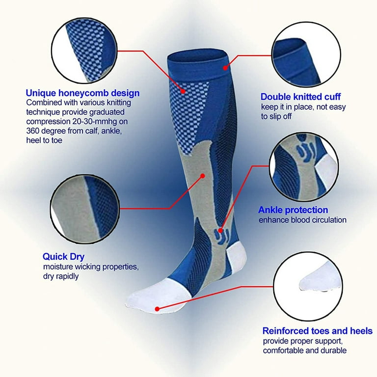 2 x Copper Infused Compression Socks Flight Travel Knee Varicose Stocking  Blue