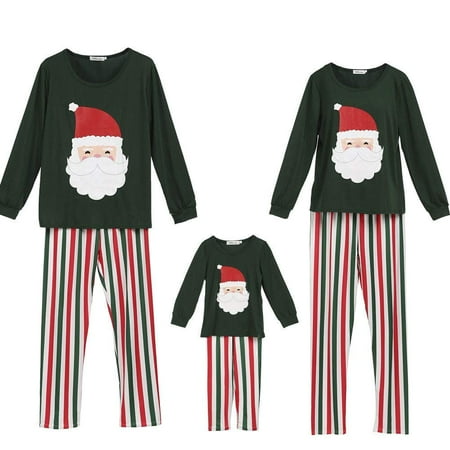 - Family Matching Pajamas Set Santa Claus Tops and Stripes Long Pants Sleepwear for Family Christmas Holiday PJs