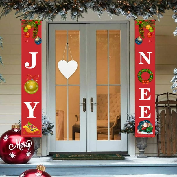 Cortina de puerta de pareado navideño - Cubierta de puerta de poliéster en pack de 2 con agujeros colgantes, decoración navideña roja y verde de 30x180 cm para festividades y fiestas de primavera