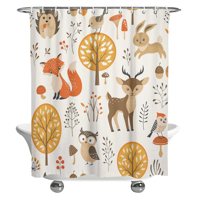 Linda Cortina de Ducha para Baño de Tela, Moderna, Cortina de Baño Impermeable, Patrón de Plantas de Animales, 183*183cm