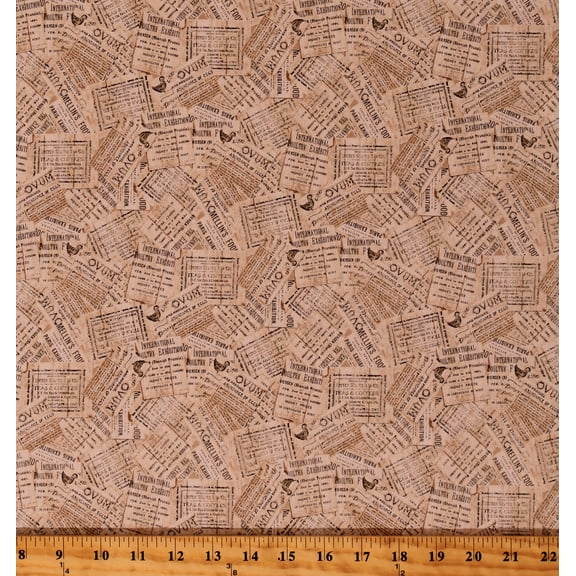 Cotton Egg Advertisments Vintage-look Farm Farming Newspaper Print Cotton Fabric Print by the Yard (51402-1)