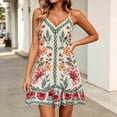 thumbnail image 2 of Kilaqueen Boho Floral Sundress for Women, Spaghetti Strap V Neck Fit and Flare Summer Mini Dress for Beach Vacation Resort Party Brunch and Casual Wear, 2 of 5
