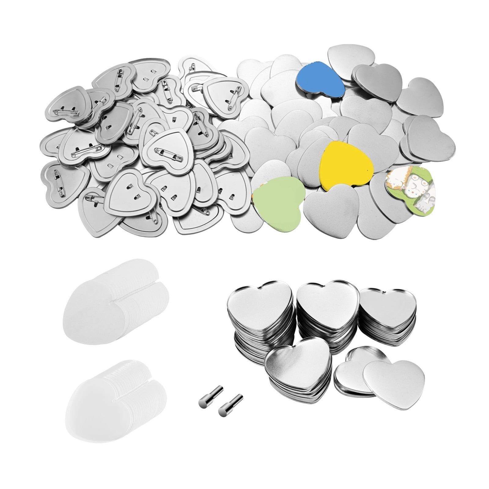 100PCS Blank Bad Button Maker Parts, Plastic/Metal-Base DIY Bads Set, 58MM Button Parts Bad Pin Press Machine Supplies