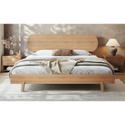 King Size Bamboo Platform Bed with Round Shape Headboard and Little Footboard, Solid Bamboo-made Bed Frame with Support Slats, Full/Queen/King Bed Frame for Bedroom, Guest Rooms, Dorms, Natural