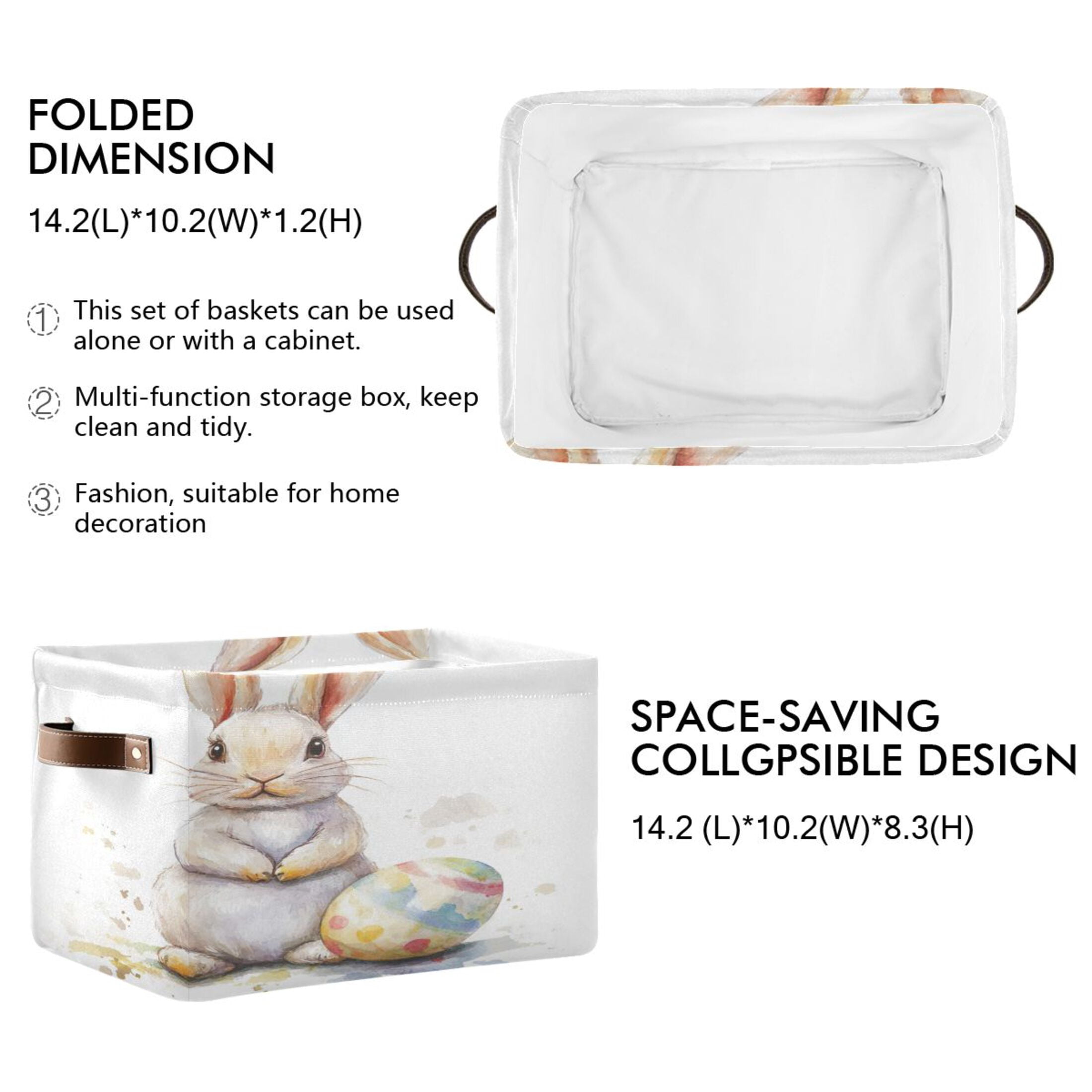 Square Storage Basket 14.2*10.2*8.3 Inch One Sizex2 Shelf Basket Open Home Storage Bins Bedroom Storage Basket Closet Storage Stylish Decor Easter Cartoon Rabbit