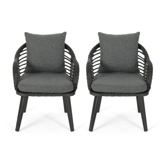GDF Studio Becky Indoor Wicker Club Chairs, Set of 2, Gray and Dark Gray