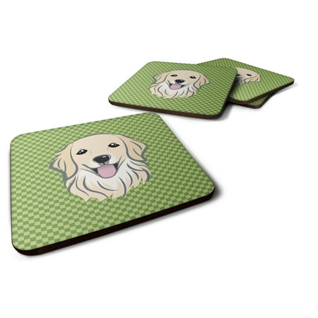 

Carolines Treasures BB1137FC Green Checkered Golden Retriever Foam Coaster Set of 4 3 1/2 x 3 1/2 multicolor