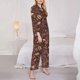thumbnail image 3 of Balery Coffee and Flowers Conjunto de Pijama con Estampado para Mujer, Conjunto de Dos Piezas con Manga Larga, Ropa de Dormir Suave con Bolsillos, Pijamas Cómodos-Large, 3 of 7