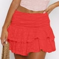 thumbnail image 2 of MIXUE Skirts For Women Summer Floral Embroidery Solid Color Ruffled Elastic High Waist A Line Mini Tennis Skirt Holiday Wear,Red,M, 2 of 4