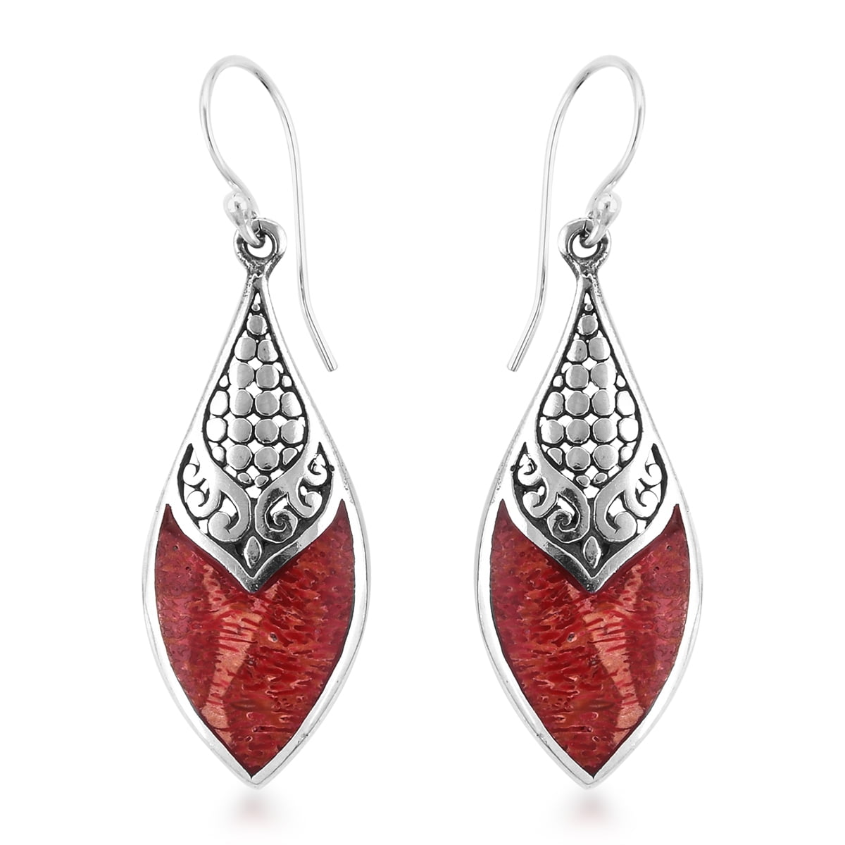 Shop LC Women Sterling Silver Dangle Drop Earrings Sponge Coral