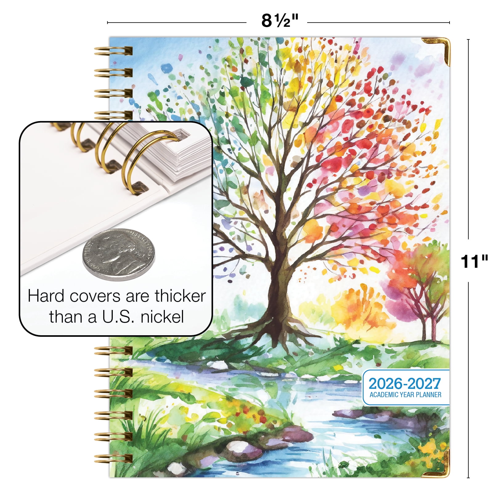 2026-2027 Excello Brands 8.5" x 11" Academic Year Hardcover Fashion Planner, Weekly/Monthly, 14 Month, Tree Seasons