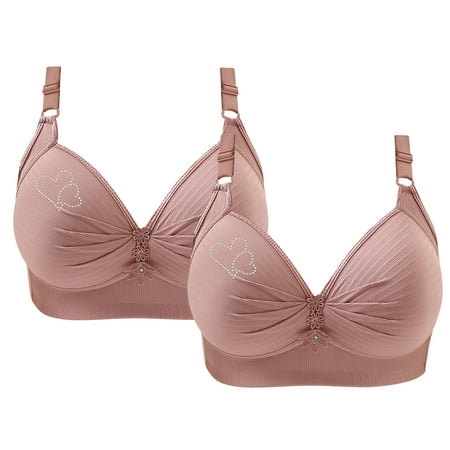 Ndbuld on Clearance Women s Non-Steel Ring Plus Size Bra Women s Printed Gathering Plus Size Daily Bra Sustainable Wireless T-Shirt Bra XS-4XL Pink XXL