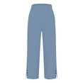 thumbnail image 6 of Blue Womens Sweatpants Women Solid Straight Solid Elastic Pants Long Linen Women Waist Cotton Casual Slit Trouser Legs Pants Casual Pants Women, 6 of 6