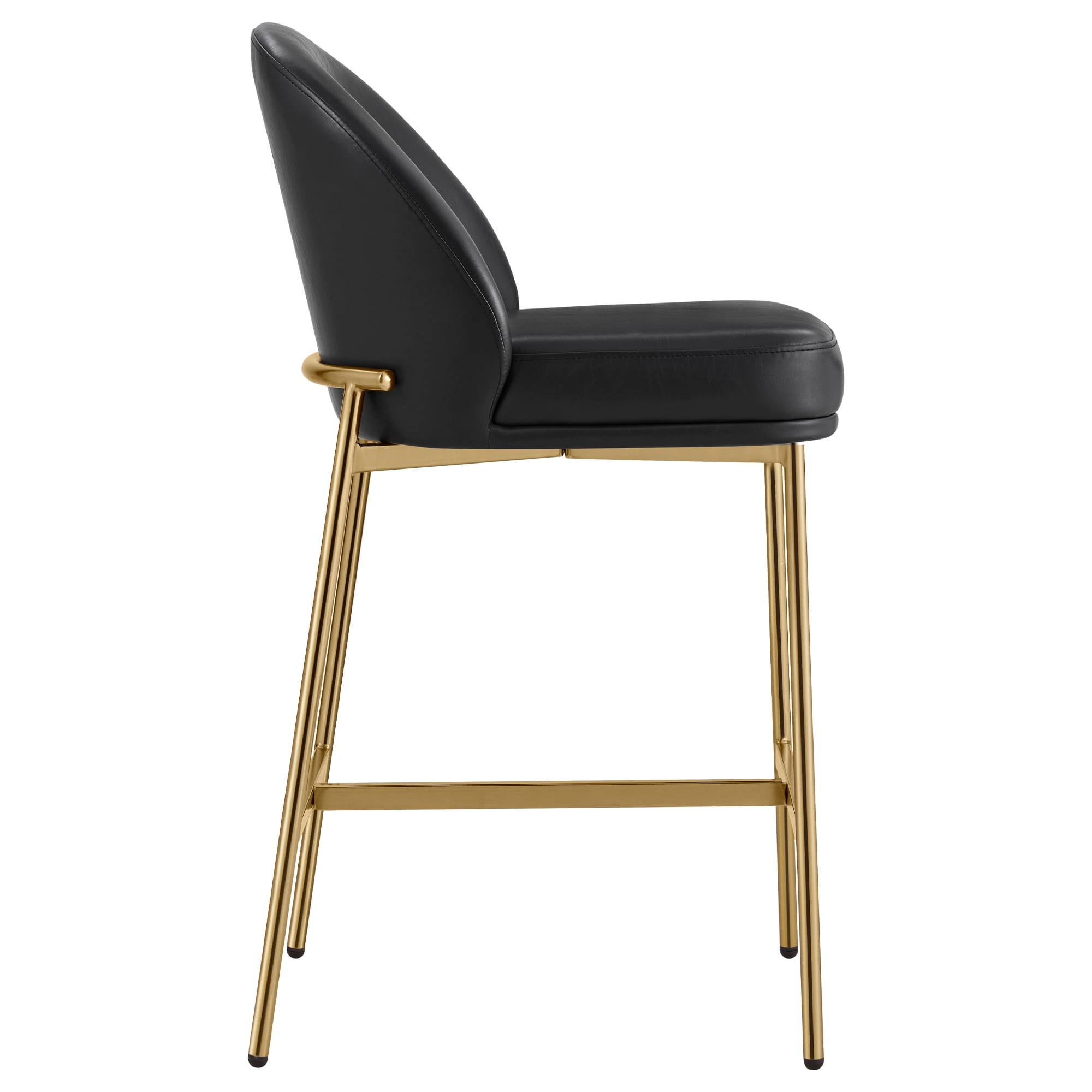 Spruce & Spring Modern Counter Bar Stool with Metal Arc Backrest and Upholstered Seat Set of 2, Black with Bronze Legs