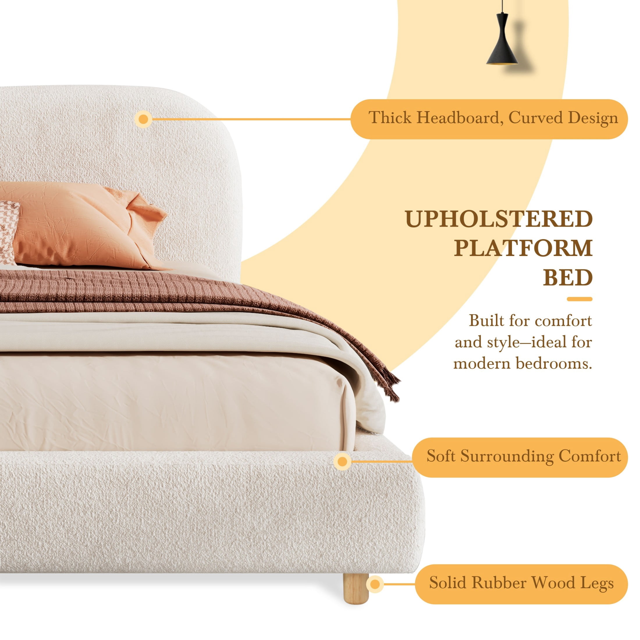 Christopher Knight Home King Hydraulic Lift Platform Storage Bed, Upholstered Curved Headboard, Cream White