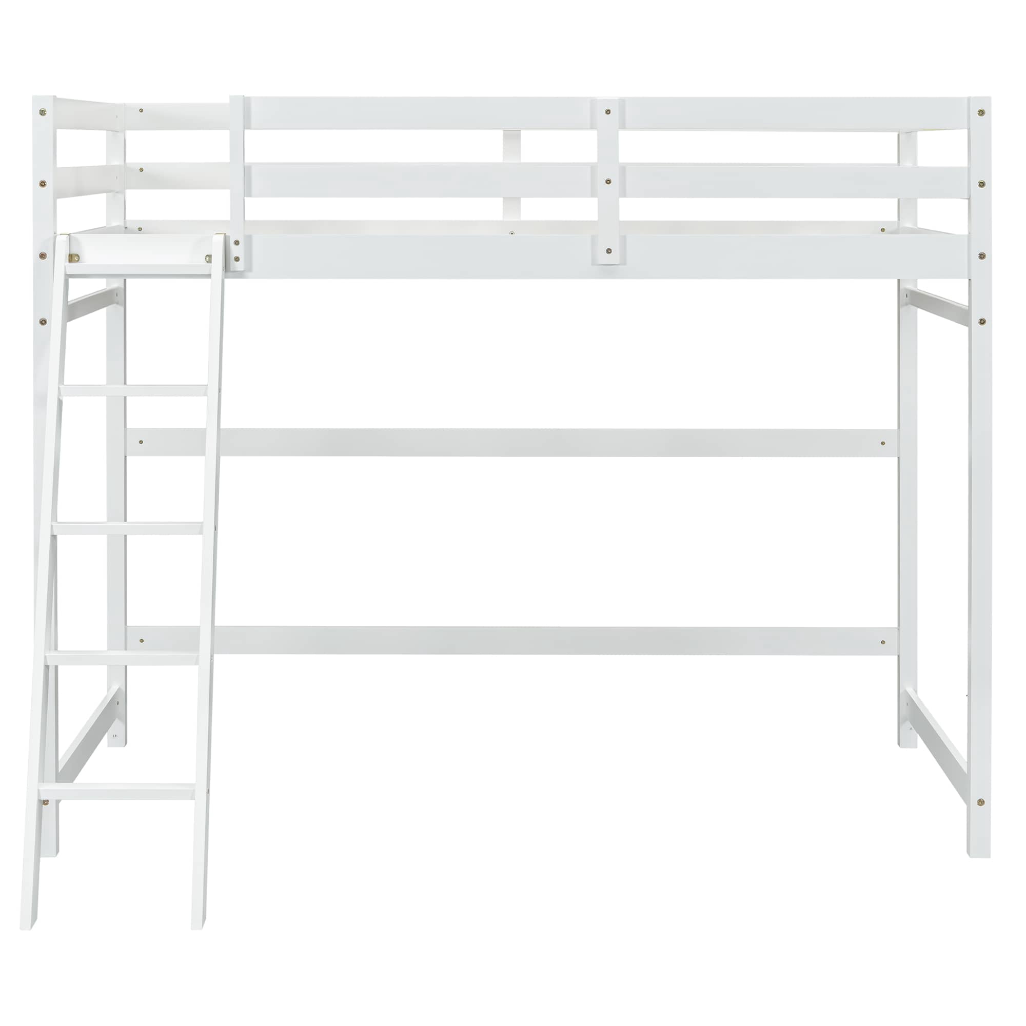 MAYEERTY Twin Size Loft Bed with Inclined Ladder, Guardrails, White