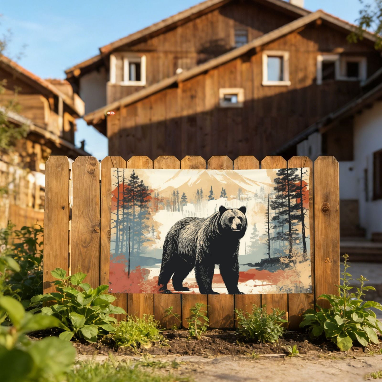 Bear Rustic Lodge Southwestern Four Hole Decorated Banner Flag for Garden Yard Home Decoration Indoor Outdoor 4x6 Ft