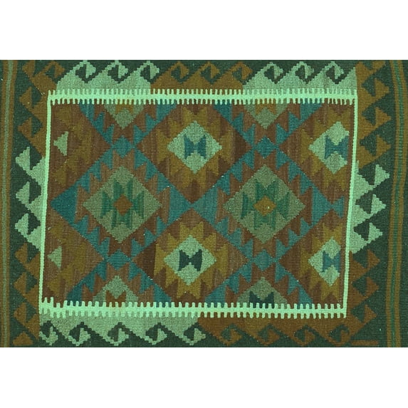 Ahgly Company Indoor Rectangle Oriental Turquoise Blue Traditional Area Rugs, 3' x 5'