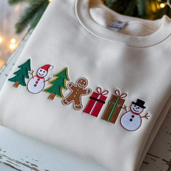 Cute Gingerbread Cookies Embroidered Sweatshirt, Womens Christmas Sweatshirt, Merry Christmas, Christmas Cookies Sweatshirt, Holiday Sweater