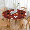 thumbnail image 3 of Halloween Party Supply Pumpkin Tablecloth Elastic - 52 Inch Round Fitted Cover for Kitchen Dining Decoration, 3 of 6