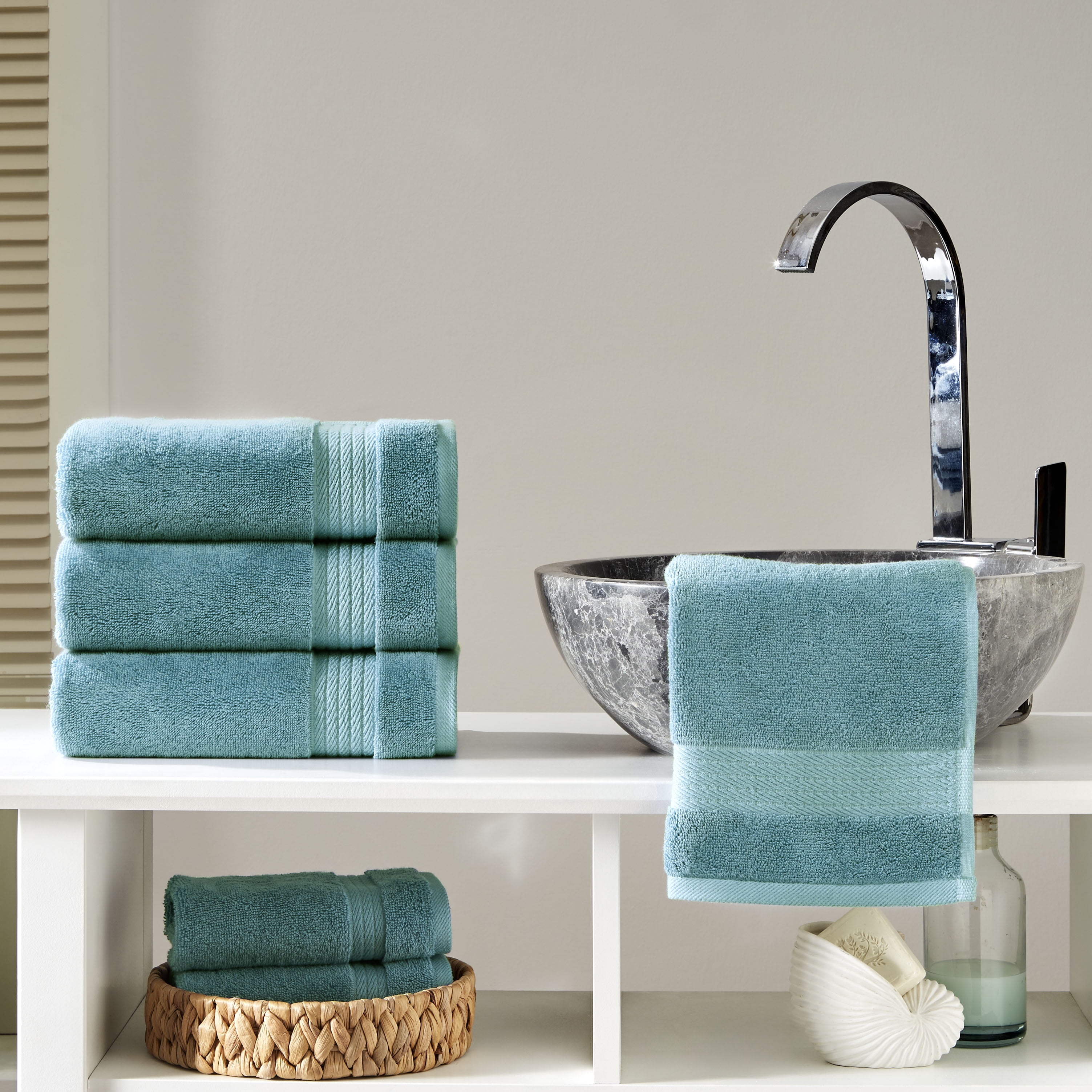 Ozdilek 4-Piece 16x30 Hand Towels  575 GSM – 100% Turkish Cotton, Luxury Soft , Quick Dry & Absorbent, Fade-Resistant, Comfortable & High-Quality Cotton Towel (Milky Blue)