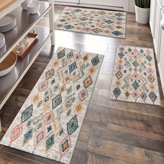 Kitchen Rugs Sets of 3 Non Slip Washable Kitchen Mats for Floor, Waterproof Kitchen Runner Rug, Floor Mat Carpet for Entryway, Laundry, Sink, Hallway, Bathroom