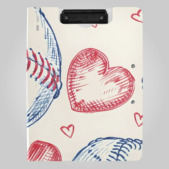 Baseballs Hearts Hand Painted Foldable Binder Folder Clipboard with Pen Slot Double Clips A4 Size File Storage