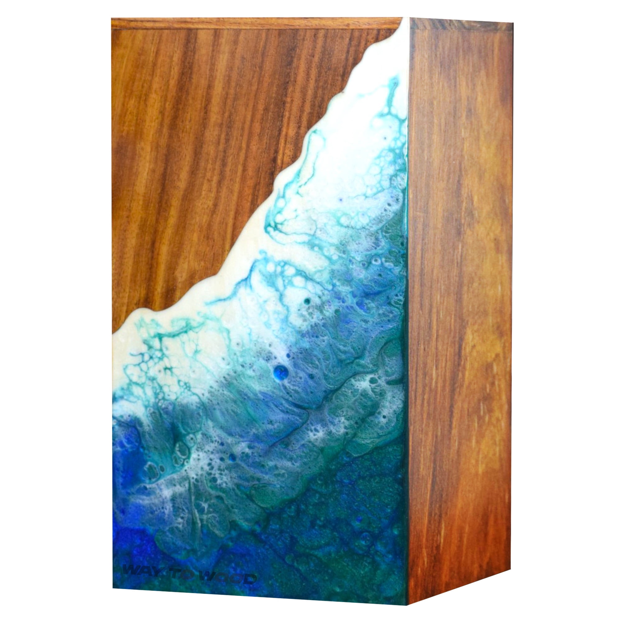 Wooden Urn for Human Ashes Adults, Male/Female - Handcrafted Urns with Ocean Resin Inlay - Unique Memorial Urn for Ashes - Cremation Urns for Burial or Home Display