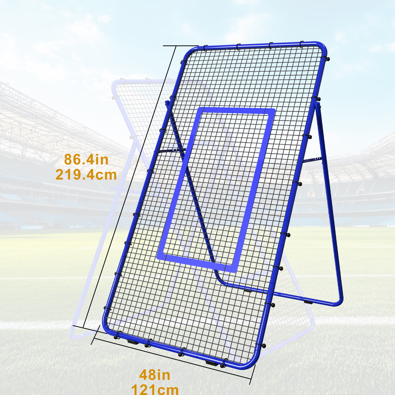 Adjustable 7x4 FT Sports Rebounder Net – Volleyball, Soccer, Baseball & Tennis Training Equipment for Backyard, Portable Hitting & Serving Practice，Blue