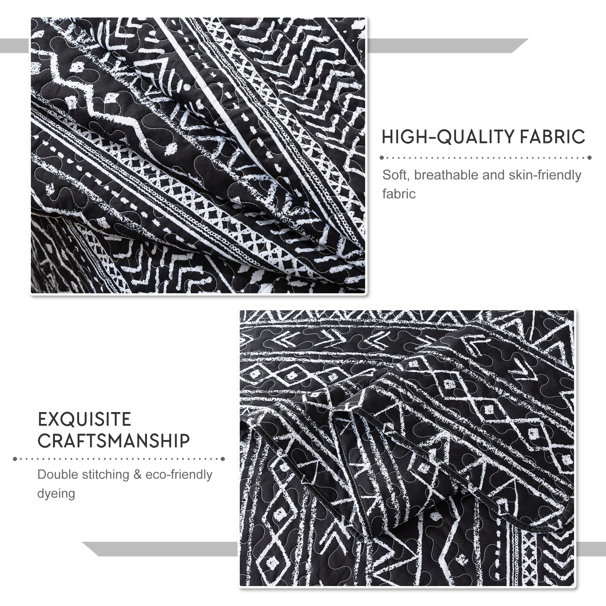 NEWLAKE 3-Piece Queen Quilt Set Striped Pattern Microfiber Soft Lightweight Bedding Set with Shams for All Season, Black and White Quilt, Queen Size