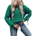 thumbnail image 3 of Female Casual Pullover Loose Bows Solid Color Round Neck Trendy Knit Long Sleeve Sweater Dark Green XL, 3 of 9