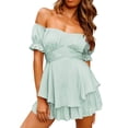 thumbnail image 1 of GDREDA Plus Size Jumpsuit for Women Solid Color Ruffle One Shoulder Neck Short Sleeve Strap Jumpsuit Shorts H,XL, 1 of 4