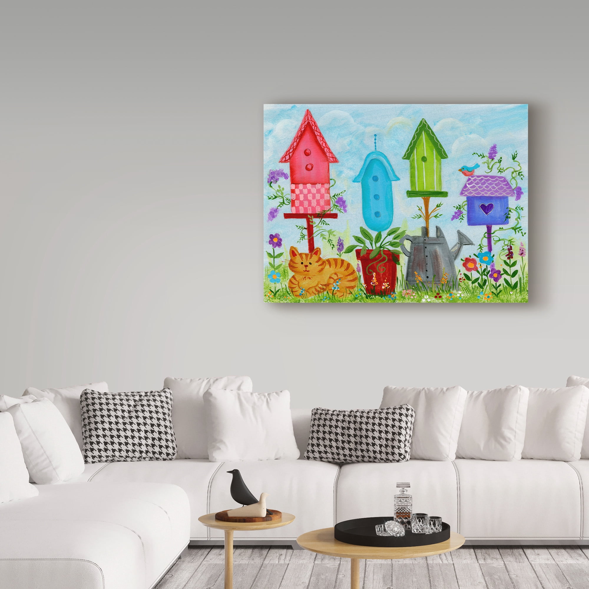 Trademark Fine Art 'Birdhouses In Garden' Canvas Art by Beverly Johnston