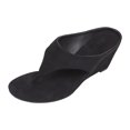 thumbnail image 6 of Women's Low Wedge Sandals Trendy Dressy Square Open Toe Summer Beach Flip Flops Thong Heeled Sandals Black Size 7, 6 of 6