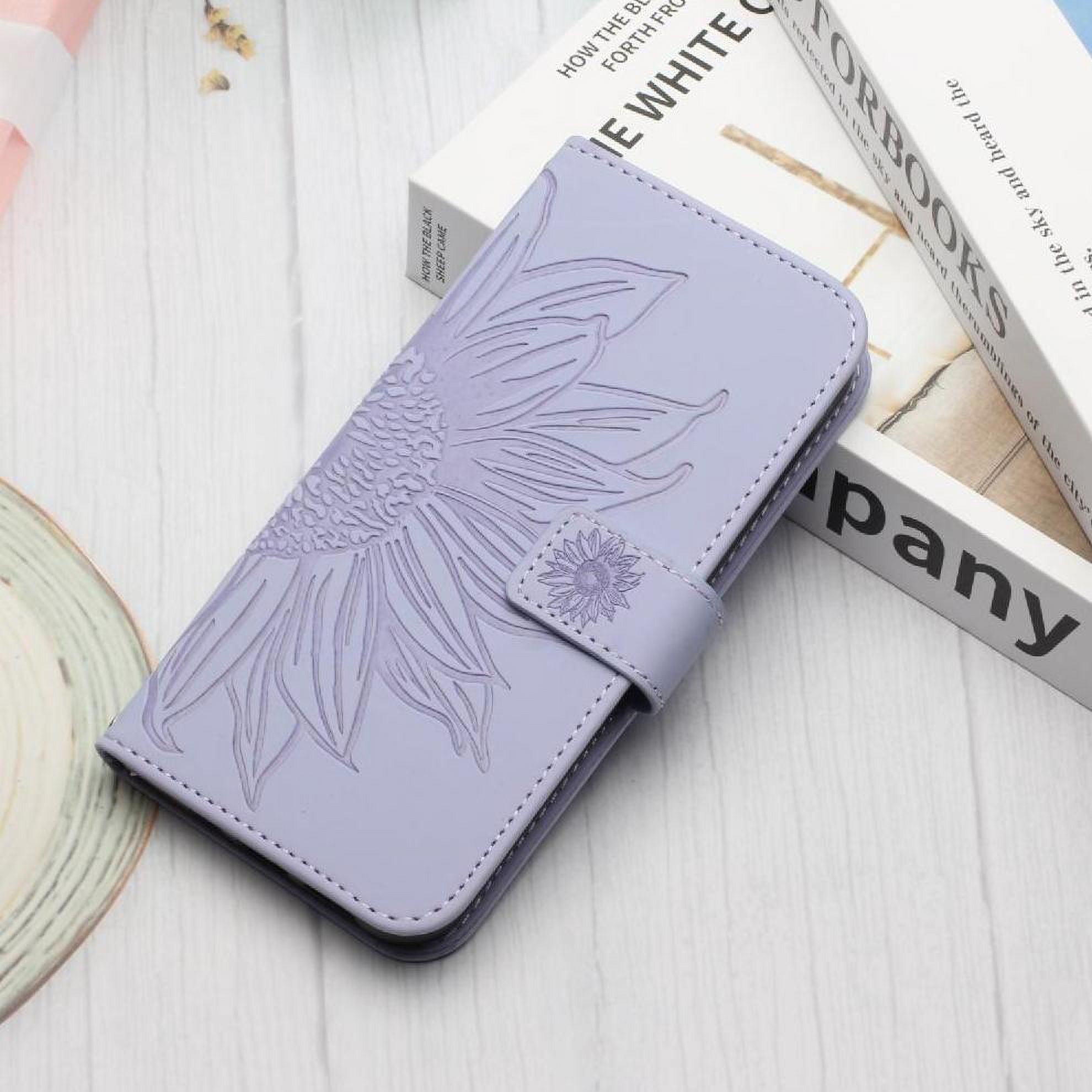 Case for Samsung Galaxy S25 Fe Luxury Pu Leather with Card Slots Holder Embossed Sunflower Short Strap Flip Wallet Phone Case