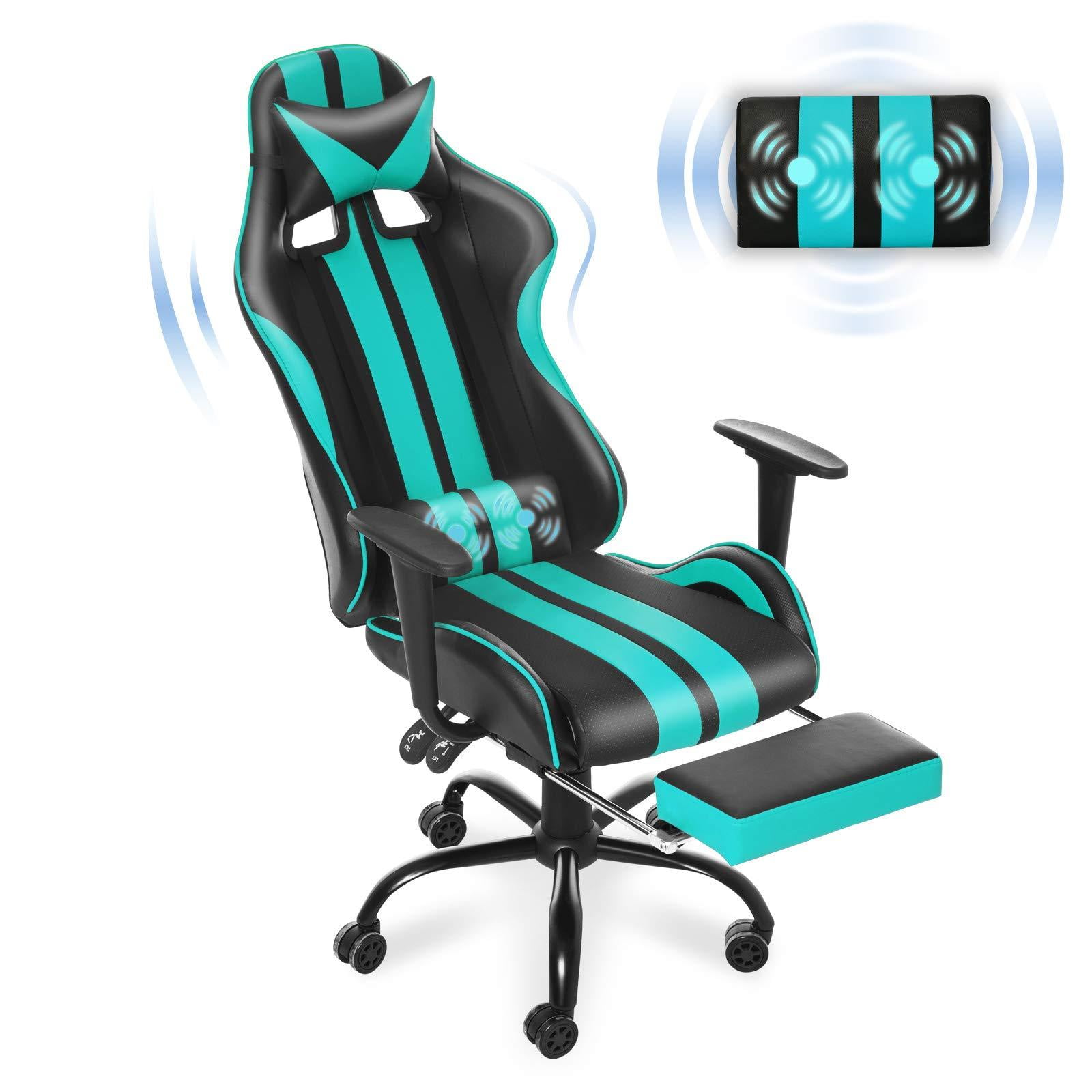FERGHANA PC Gaming Chair,Racing Chair for Gaming,Computer Chair,E-Sports Chair,Ergonomic Office Chair with Retractable Footrest and Adjustable Headrest and Lumbar Support-Golden