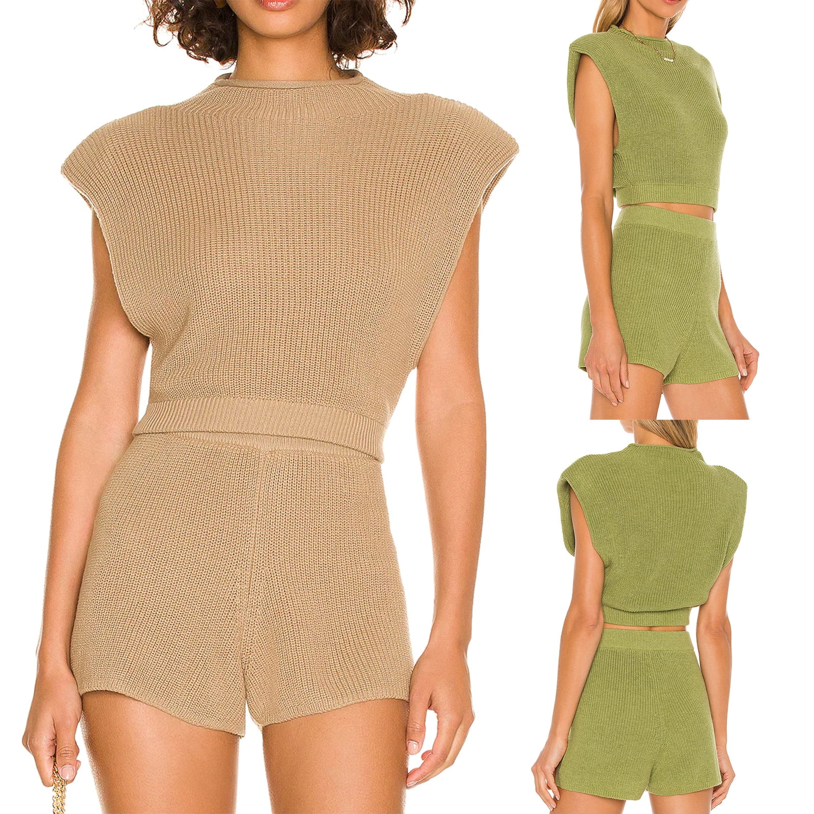 GuliriFei Womens Sexy Bodycon Crochet Knitted 2 Piece Outfits Summer