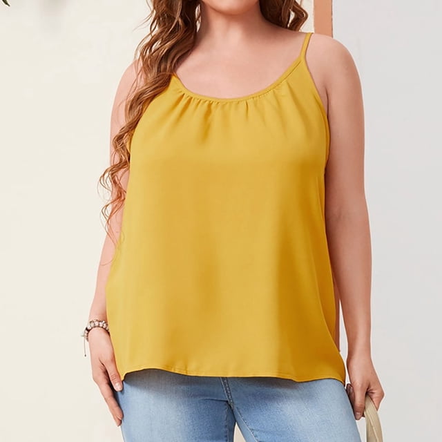 TIHLMK Hauts pour Femmes T-Shirts Décontractés à Col Rond Sans Manches Grande Taille Tunique Blouse Hauts Coupe Ample T-Shirt
