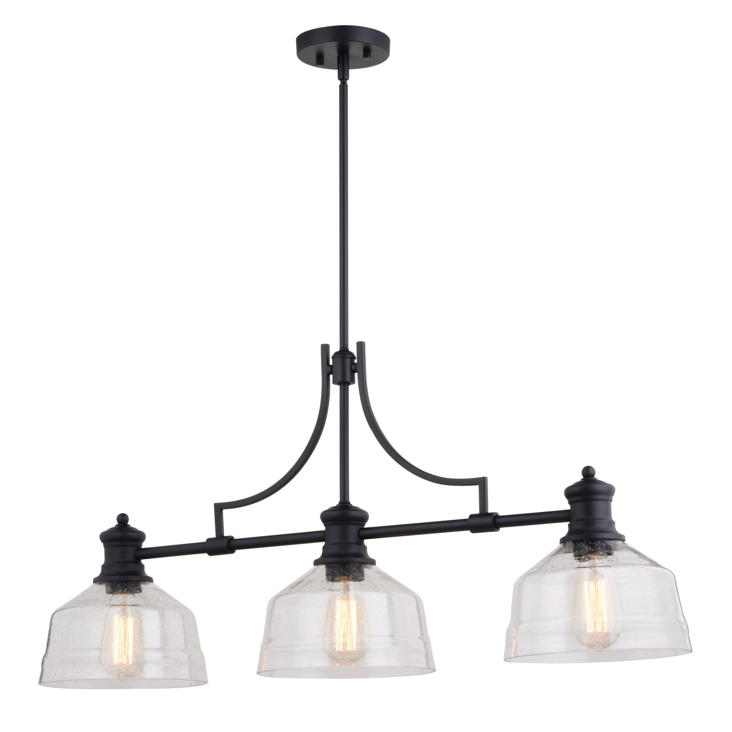 Beloit 3L LED Compatible Black Farmhouse Linear Chandelier Island Pendant Light Fixture Clear Glass