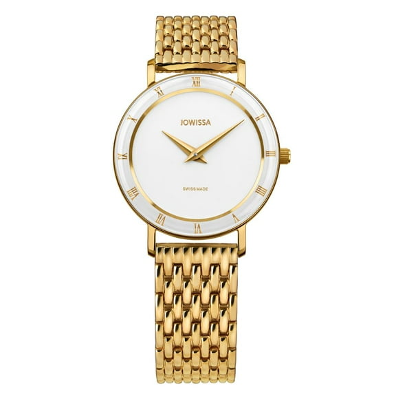 Jowissa Roma Roman Numerals Gold Plated Swiss Quartz 30.5mm Case Women's Watch, 15mm Band - White Dial