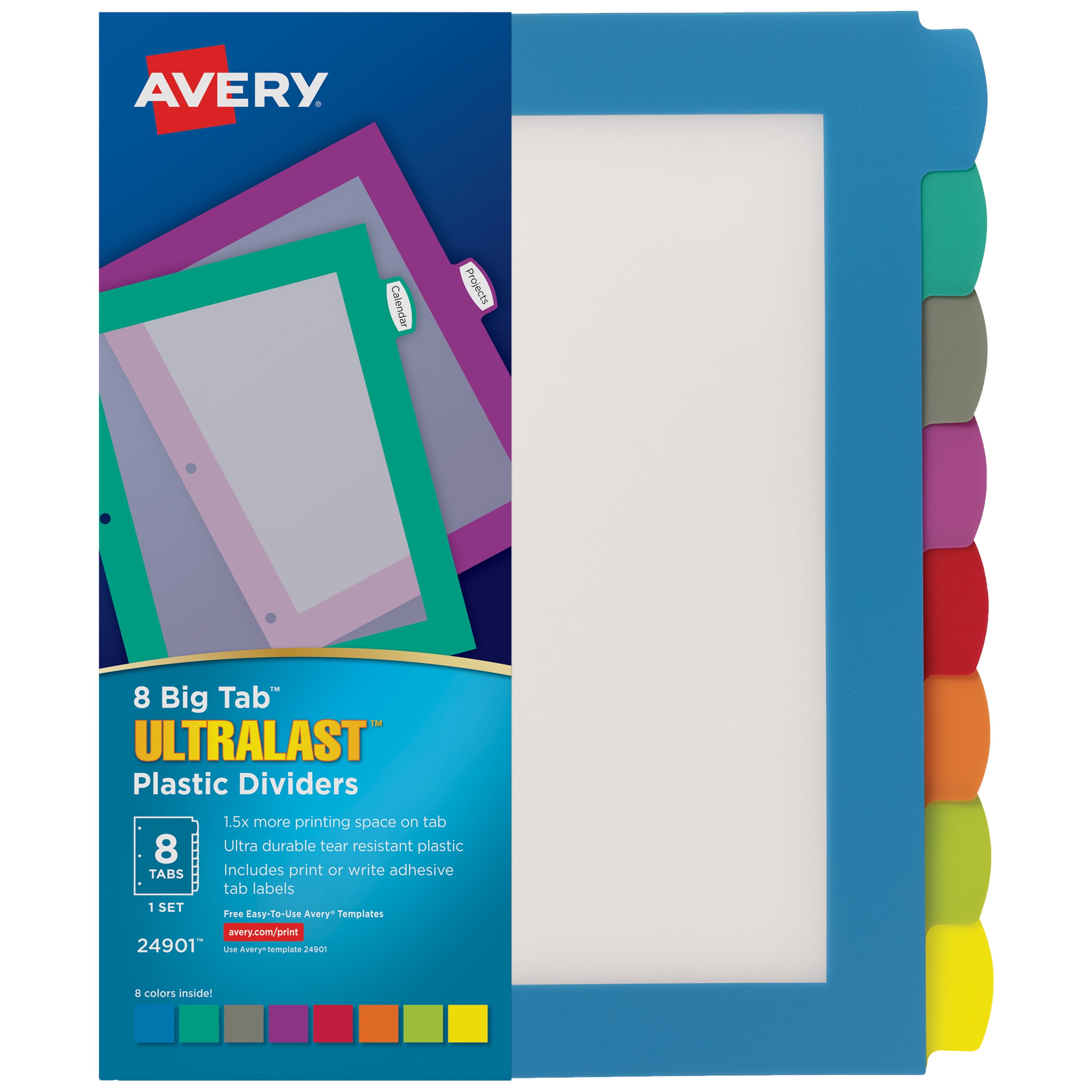 Avery Ultralast Big Tab Plastic Dividers, 8 Tabs, 1 Set, Multicolor (24901)