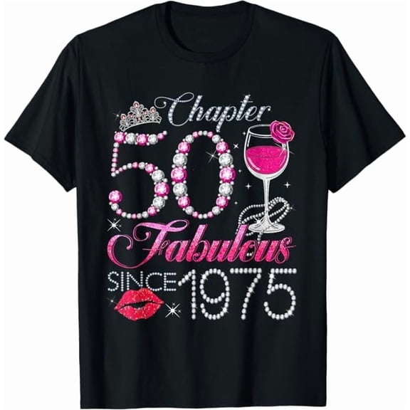 Greenink Chapter 50 Fabulous Since 1975 50th Birthday Queen Diamond Gifts T-Shirt Women Crew Neck Short Sleeve Tees