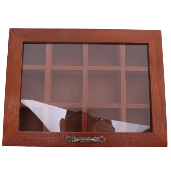 12 Grids Wooden Tea Bag Holder Sugar Packets Spice Pouches Storage Case Instant Coffee Boxes with Clear Lid