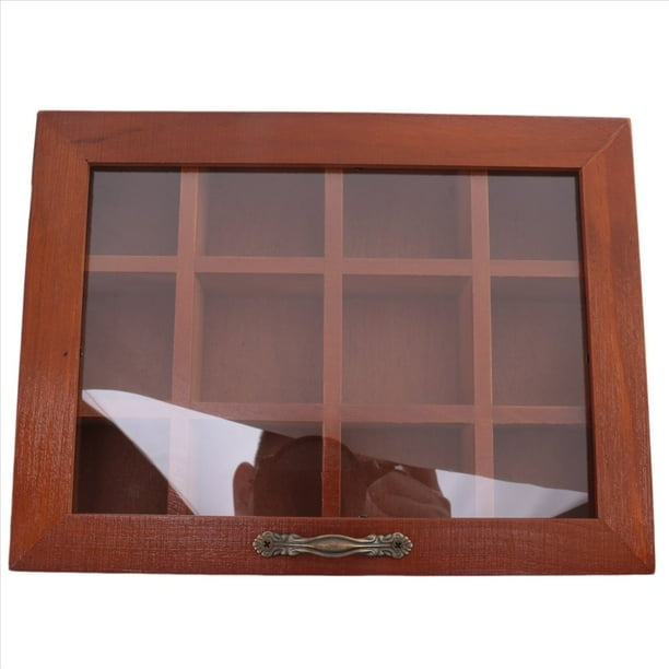 Soporte de Madera para Bolsas de Té, 12 Rejillas, Paquetes de Azúcar, Bolsas de , Estuche de Almacenamiento, Cajas para Bolsas de Café Instantáneo con Tapa Transparente