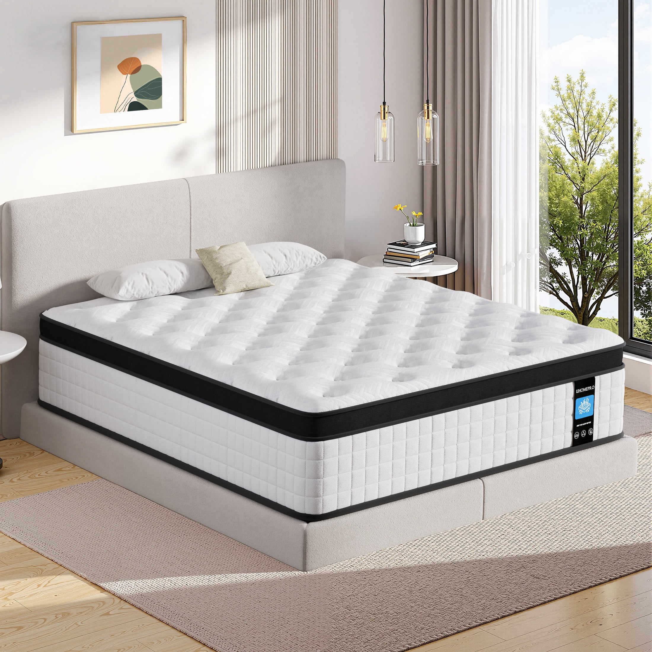 Full Size Mattress, Paproos 10" Memory Foam Hybrid Mattress in a Box, Cool Individual Pocket Spring Full Mattress with Breathable Knitted Cover, Edge Support, Medium Firm, CertiPUR-US, White/Black