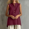 thumbnail image 3 of cocolona Summer Linen Tank Tops for Women Sleeveless Crew Neck Button Shirts Dressy Casual Solid Color Tunic Blouses, 3 of 4
