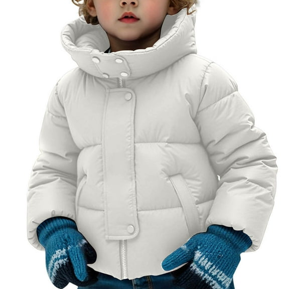 NAISIBABY Boys Girls Puffer Jacket(5-13T), High-Neck Hooded Buttons Zipper Thickened Warm Winter Fashion 2025 Padded Coat White 8T