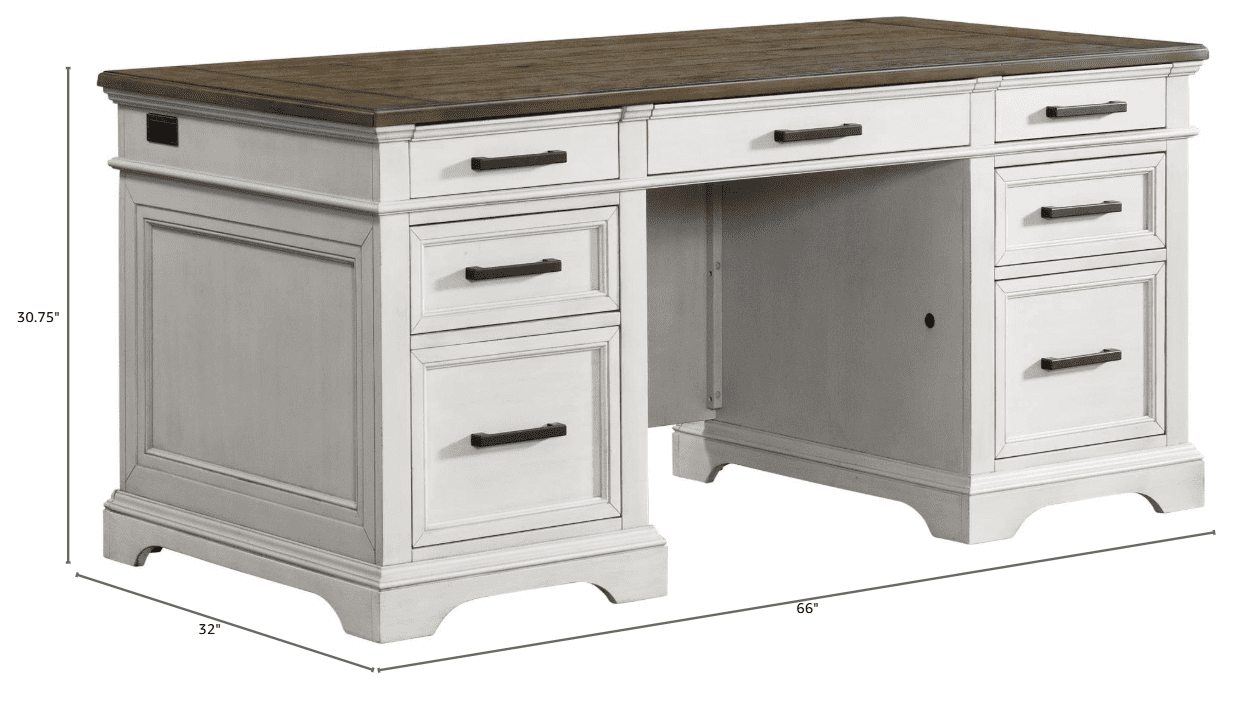 Ashford & Sons Home Office 66" Wood Executive Desk in White/Oak
