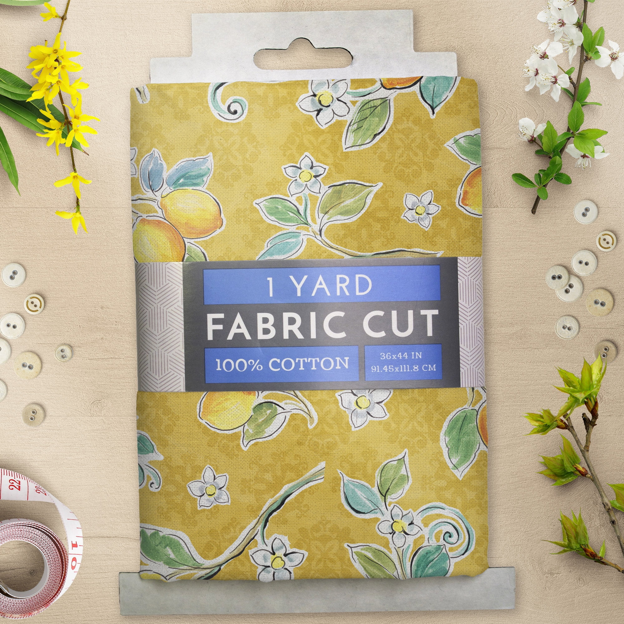 (2 pack) 1 Yard 100% Cotton Mediterranean Lemons, Yellow, 44" Wide for Quilting & Sewing by David Textiles